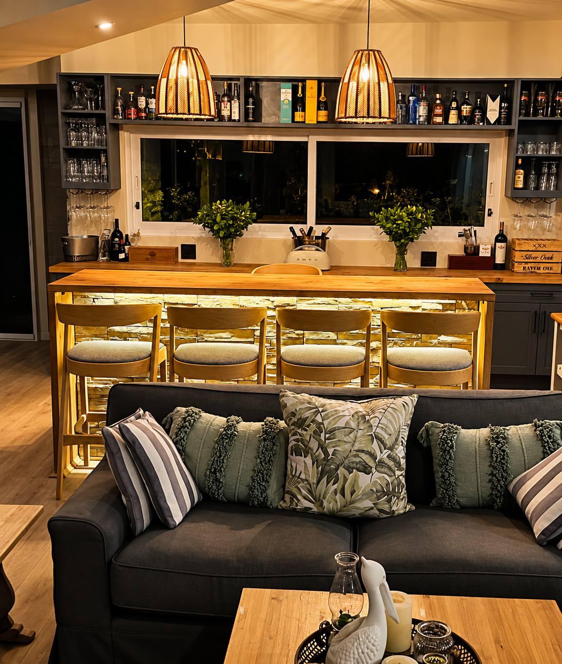 Finished entertainment bar area